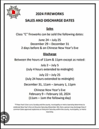 Firework Sale & Discharge Dates - 2024