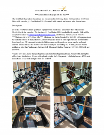 Rec Center Surplus Sale Information